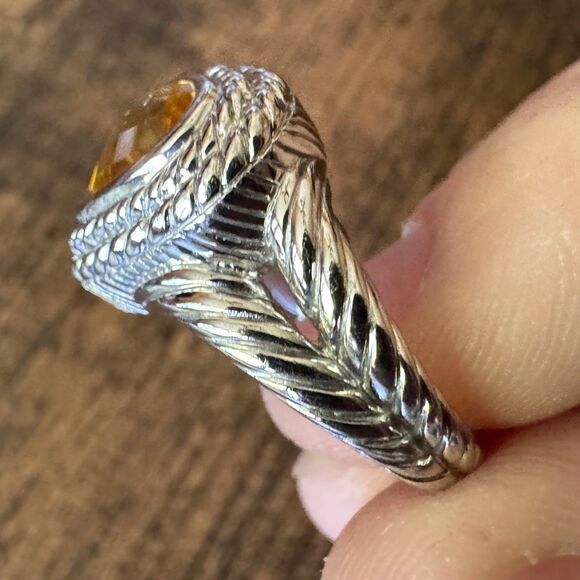 JUDITH RIPKA STERLING SILVER BRACELET w CITRINE HEART ENHANCER CHARM + RING Sz 8 - Picture 6 of 10